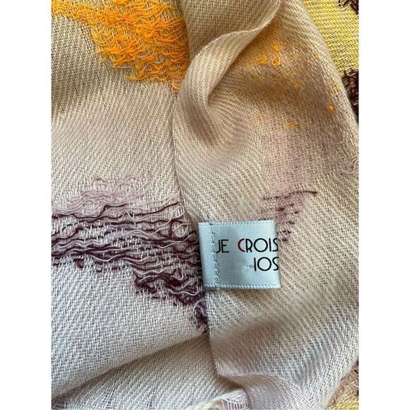 Je Crois Ios Womens Fall Leaves Autumn Scarf Wrap Gold Cream Brown Fringe 27x72 - Picture 8 of 9